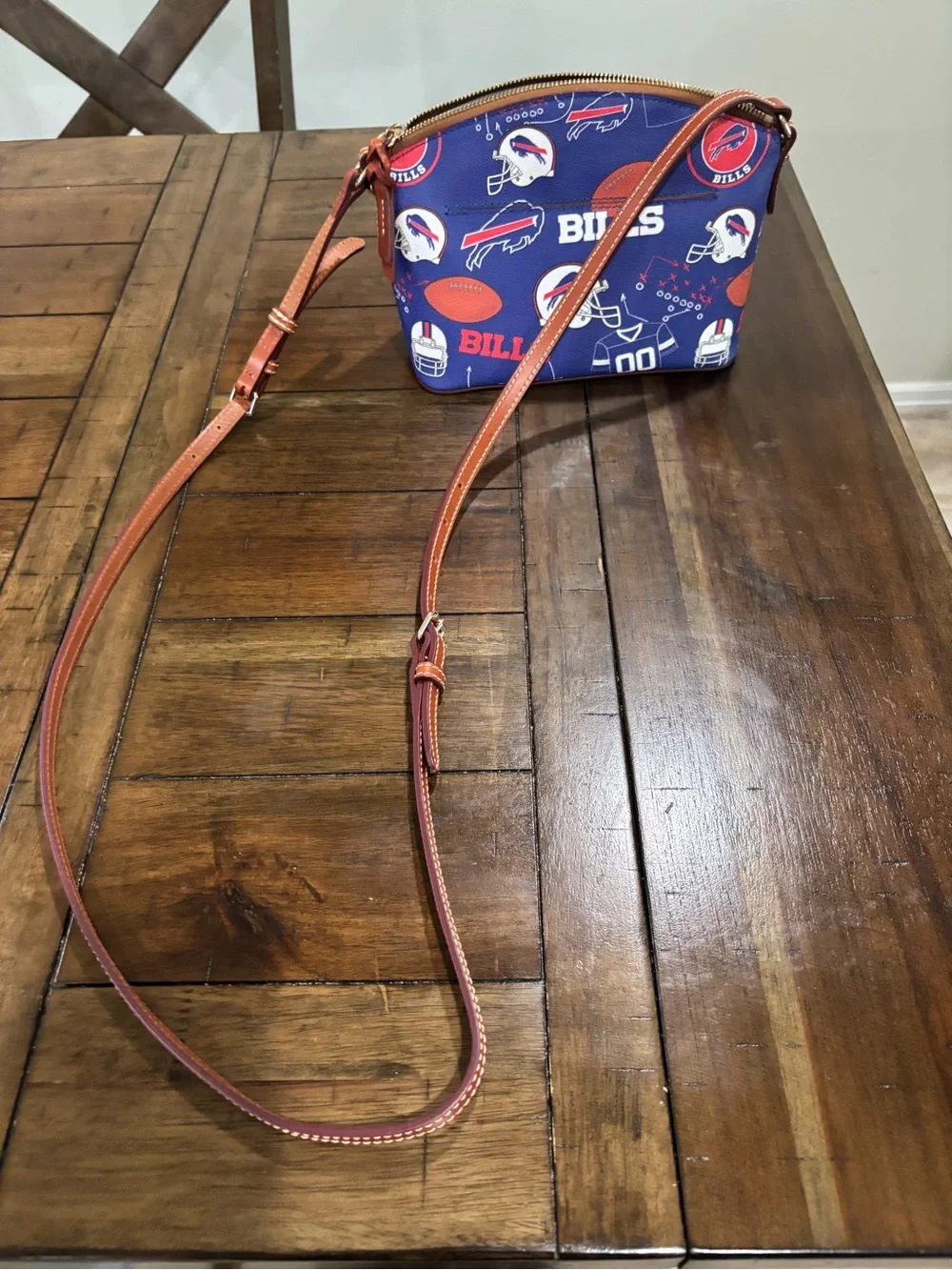 Dooney & Bourke Blue and Red Buffalo Bills Cosmetic Crossbody Purse